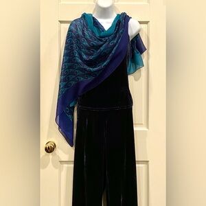 Navy blue and blue green patterned large scarf